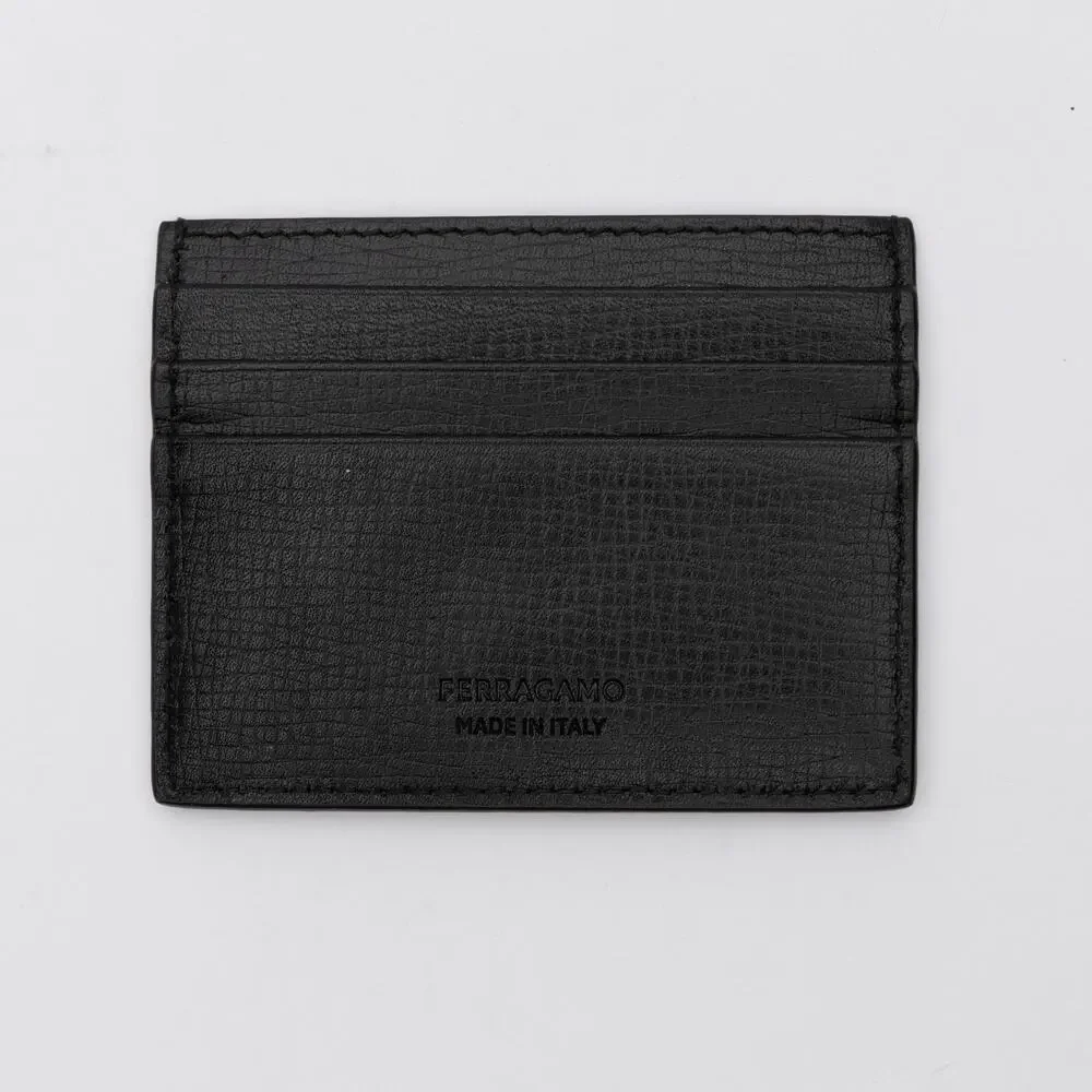 Ferragamo Men New Revival Leather Card Case Black